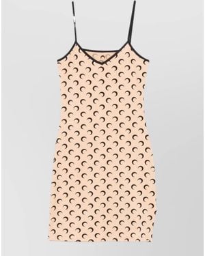 Marine Serre Moon Print Mini Dress V Neckline - Natural