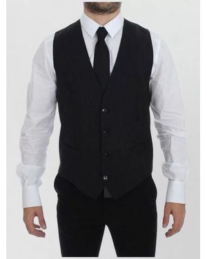 Dolce & Gabbana Striped Wool Single Breasted Vest - Blue