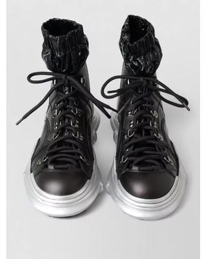 Dolce & Gabbana Nylon Galileo High Top Leather Boots - Black