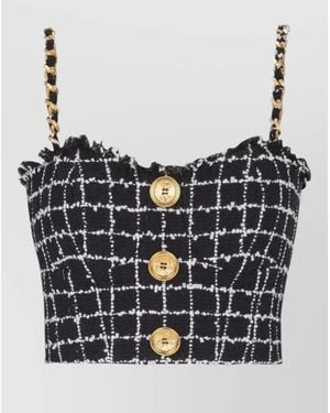 Balmain Chain Strap Tweed Top Buttons - Grey