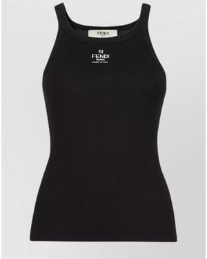 Fendi Ribbed Cotton Sleeveless Tank Top - Black