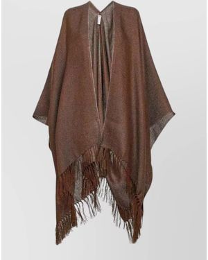 Brunello Cucinelli Fringed Poncho Open Front Long Sleeves - Brown