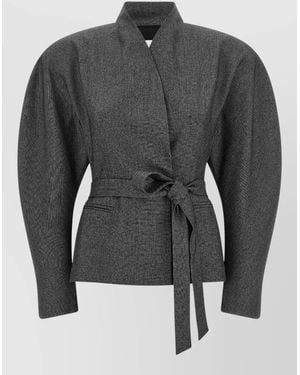 ANDAMANE Belted Single Breasted Blazer - Gray