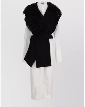 Ann Demeulemeester Manon Asymmetric Plastron Scarf With Fur Collar - Black
