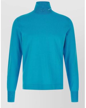 Prada Logo Knit Turtleneck Top Long Sleeves - Blue
