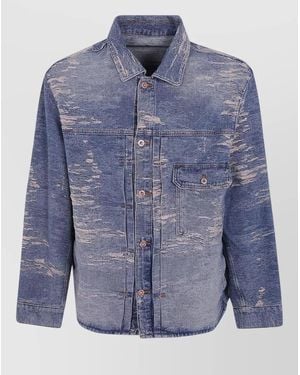 Emporio Armani Denim Jacket Casual Style Chest Pocket Collar - Blue