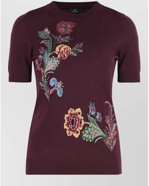 Etro Wool Short-Sleeve Sweater - Purple