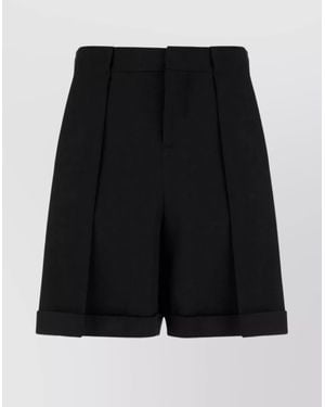 Balmain Virgin Wool Pleated Tailored Bermuda Shorts - Black