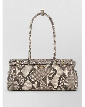 Prada Bonnie Snakeskin Medium Shoulder Bag Top Handle - Natural