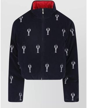 Thom Browne Color Block Padded Cropped Coat High Collar - Blue