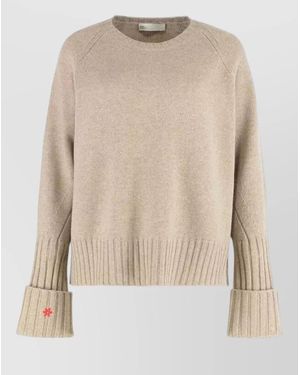 Tory Burch Merino Wool Crew Neck Raglan Sweater - Natural
