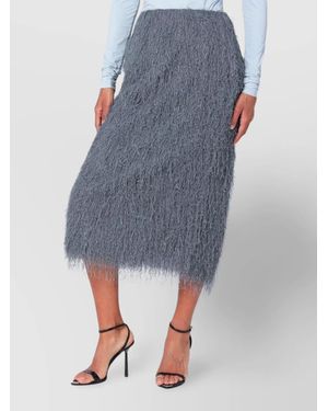 Dries Van Noten Midi Skirt Featuring Fringes And Back Slit - Blue