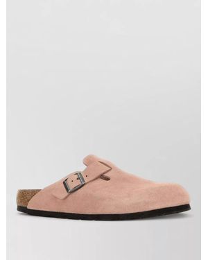 Birkenstock Suede Boston Mules Buckle Detail - Pink