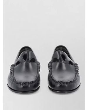 Hereu Loafers Cut Out Design Round Toe Stitching - Gray