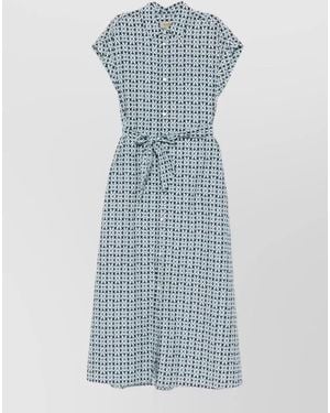 Woolrich Cotton Blend Shirt Dress Belted Waist - Blue