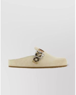 Burberry Suede Buckle Flat Open Back Slippers - Metallic