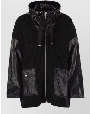 Herno Hooded Jacket Contrast Sleeves Front Pockets - Black
