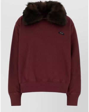 Prada Cotton Oversized Shearling Collar Sweatshirt - Red