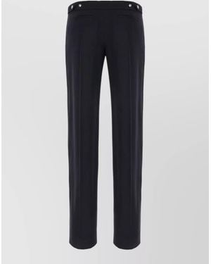McQueen Wool Tailored Trousers Belt Loops Button Detail - Blue