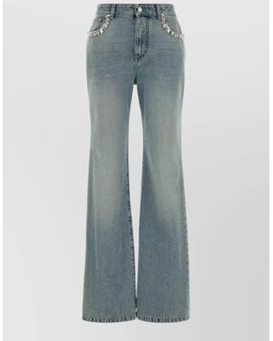 McQueen Denim Pants Belt Loops Front Back Pockets - Blue