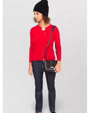 LA ROSE Cashmere Knit Cardigan Crew Neck - Red