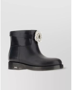 Mach & Mach Leather Ankle Boots Jewel Detail - Black