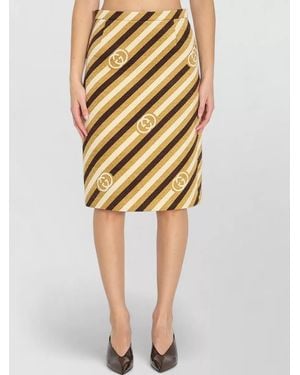 Gucci Velvet Corduroy Logo-Print Midi Skirt - Yellow