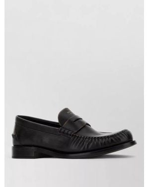 Prada Leather Loafers Round Toe Stitch Detailing - Black