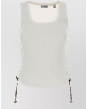 Burberry Stretch Cotton Tank Top Drawstring Square Neck - White