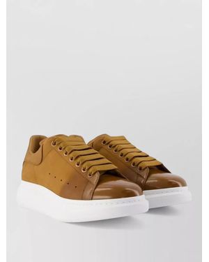 McQueen Oversized Lace Up Leather Low Top Trainers - Brown