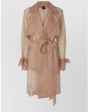 Pinko Silk Belted Double-Breasted Trench Coat - Natural