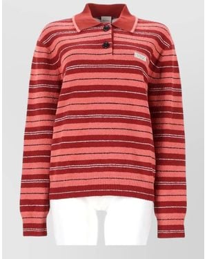 Paul Smith Polo Collar Striped Knit Top - Red