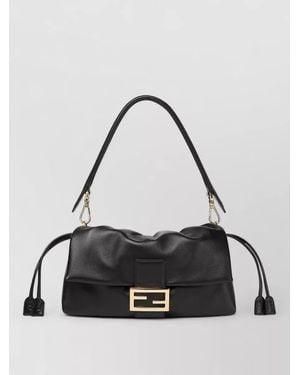 Fendi Baguette Medium Leather Clutch Bag - Black