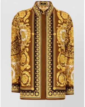 Versace Silk Printed Long-Sleeve Shirt - Metallic