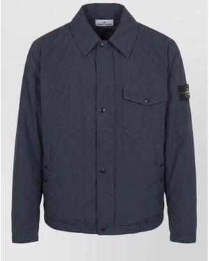 Stone Island Feather Down Jacket Straight Cut Chest Pocket - Blue