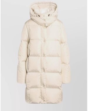Moncler Long Quilted Jacket Hood - Natural