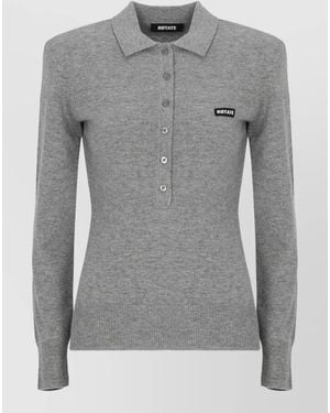 ROTATE BIRGER CHRISTENSEN Long Sleeve Polo Shirt Padded Shoulders - Gray