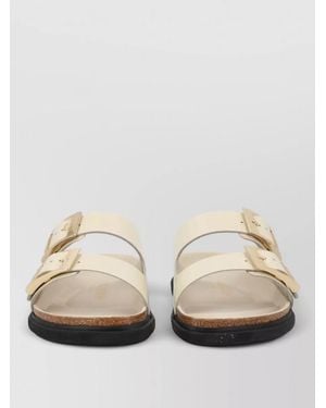 Birkenstock Double Strap Flat Sole Open Toe Slides - Natural