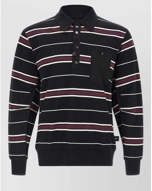 Undercover Striped Long Sleeve Polo Shirt Pocket - Blue