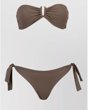 Fisico Bikini Bandeau Top Buckle Metal Detail - Brown