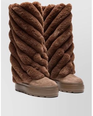 Casadei Leather Faux Fur Panel Ankle Boots - Brown