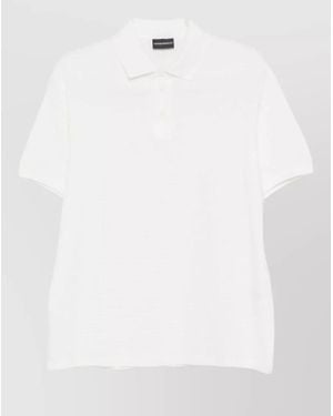 Emporio Armani Logo Cotton Polo Shirt Textured Design - White