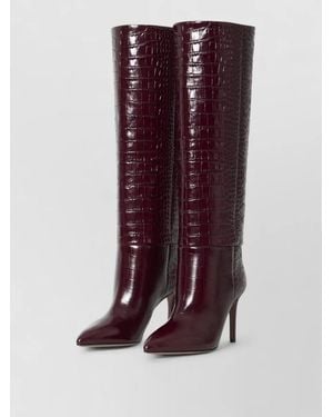 Paris Texas Leather Croc Embossed Knee High Stiletto Boots - Purple