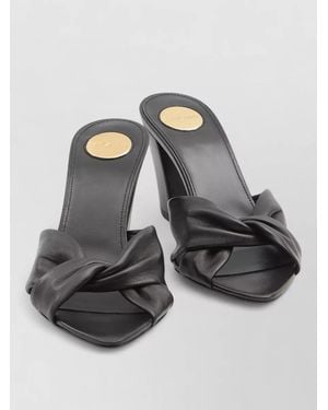 Saint Laurent Franciane Lambskin Mule Sandals Knotted Heel - Gray