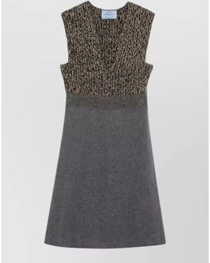 Prada A Line Sleeveless Dress Textured Two Tone - Grey