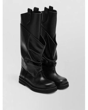 The Attico Leather Knee High Boots Flat Sole - Black