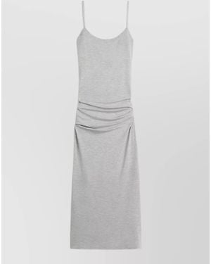 TOTEME Midi Slip Dress Ruched Spaghetti Straps - White