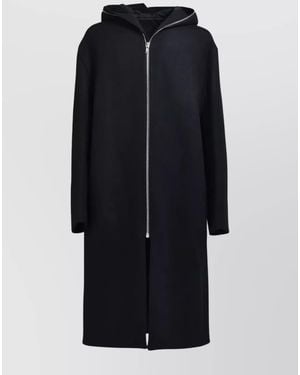 Rick Owens Wool Hooded Long-Sleeve Raincoat - Blue