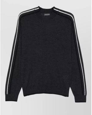 Emporio Armani Crew Neck Long Sleeve Pullover Stripe Detail - Blue