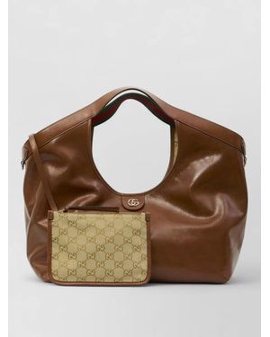 Gucci Giglio Leather Shopping Tote Bag Large - Brown